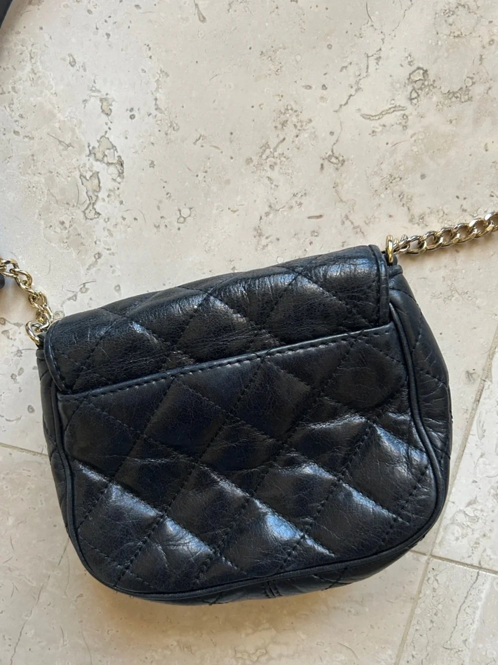 Michael Kors Black Quilted Leather Mini Crossbody with Gold MK Emblem